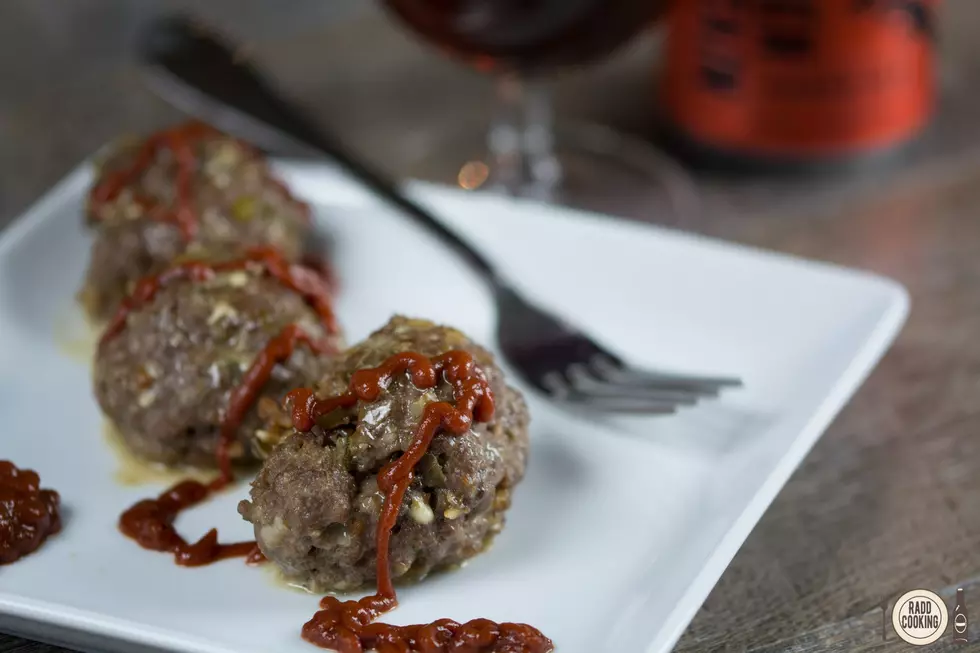 Bacon Blue Cheeseburger Balls with Sriracha Stout Ketchup| Radd Cooking